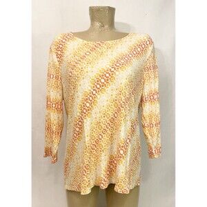 Chico's Shirt Top Size 2 44" Scoop Neck Long 3/4 Sleeve Circles Blouse Rayon